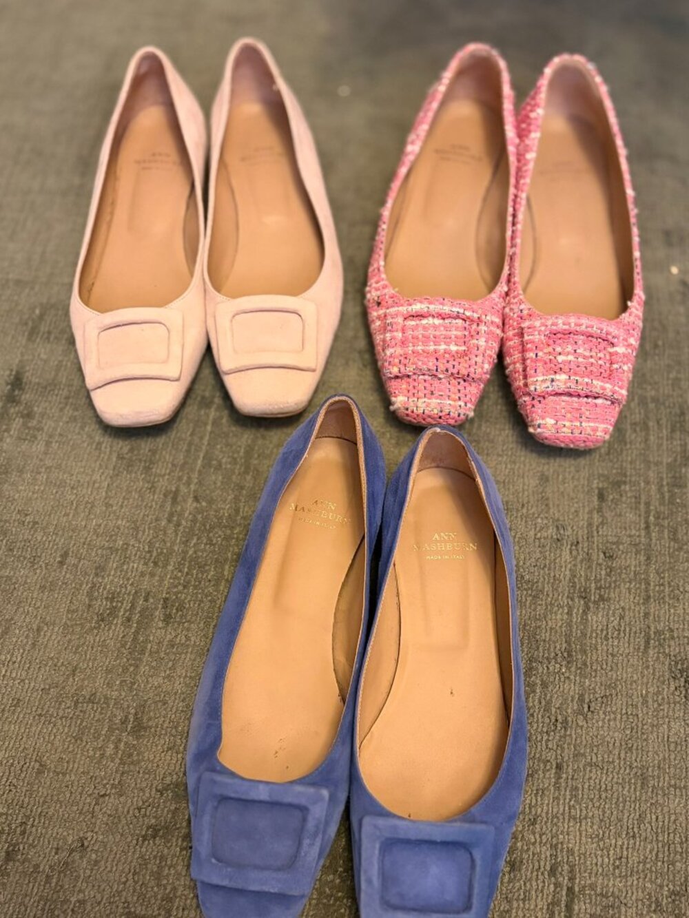 Ann Mashburn Designer Flats Lot of 3 Size 38 Suede & Tweed